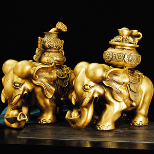 纯铜大象摆件元宝福禄吸水铜象富贵吉祥福象客厅玄关办公室装饰品