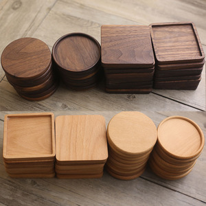 自然风实木木头杯垫隔热垫木垫方形圆形带把木杯垫木盘咖啡茶杯垫
