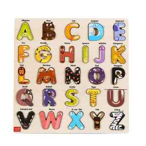 美国TOI拼图玩具1-2-3-4岁宝宝儿童木质益智字母数字认知拼板教具