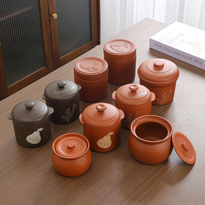 紫砂烤梨专用陶瓷炖罐商用炭烤梨罐烤箱隔水瓦罐双盖煨汤炖盅家用