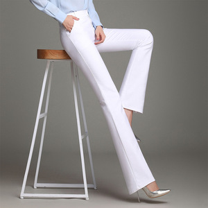 高端品质2024春夏新款女白色显瘦裤子弹力喇叭裤休闲西裤微喇长裤