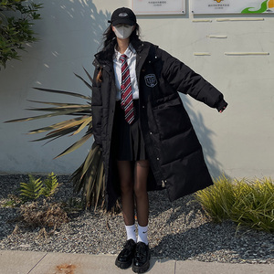 韩国黑色中长款羽绒棉服女2024年冬季新款棉衣棉袄过膝学院风外套