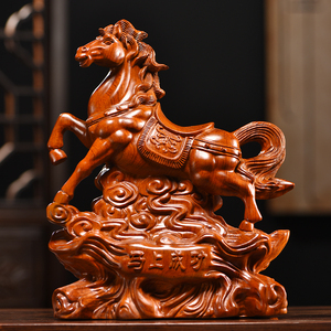 花梨木雕生肖马摆件马到成功木质实木十二生肖装饰红木工艺品礼品