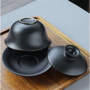 黑陶茶壶单个禅风黑色三才盖碗茶杯粗陶复古家用泡茶碗功夫茶具壶