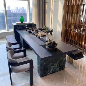 茶台轻奢现代高级感奢石岩板茶桌办公室设计师款新中式茶桌椅组合