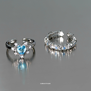 夏新款蓝色锆石爱心戒指女ins风小众设计高级感食指戒独特指环
