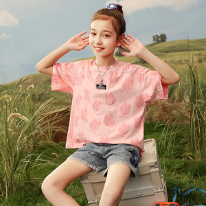 贝蒂女童网红韩版童装儿童夏季短袖T恤2024新款时髦休闲印花上衣
