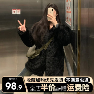 早春赫本小个子香风黑色羊羔毛绒外套女春秋季2024新爆款初秋上衣