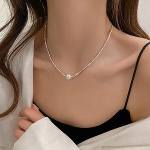碎银子珍珠项链女款s999纯银简约小众锁骨链情人节生日礼物送女友