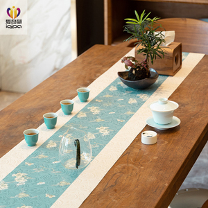 松梅纹新中式禅意防滑茶席高端防水桌旗茶桌垫布茶室茶台茶几桌布
