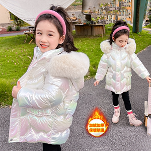 女童冬季羽绒棉服2023新款加绒加厚中小童宝宝中长款洋气免洗外套