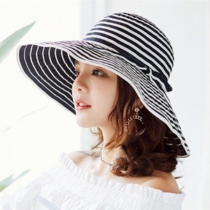 春夏韩版女士条纹布帽大檐百搭海边出游可折叠遮脸渔夫帽时髦洋气