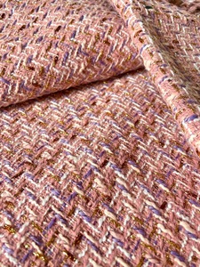 羊毛小香风面料粉色金线粗纺花呢布料服装外套连衣裙DIY书皮布料