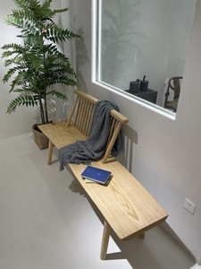 白蜡木大板长条椅原木民宿餐厅家用休闲橱窗靠背椅温莎实木长板凳