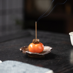 中式创意陶瓷柿子线香炉家用室内香薰炉柿柿如意香插香座香托摆件