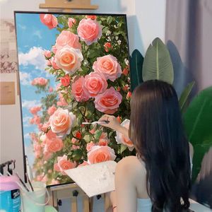数字油画diy大幅花卉玫瑰向日葵郁金香画画手工丙烯填充油彩手绘
