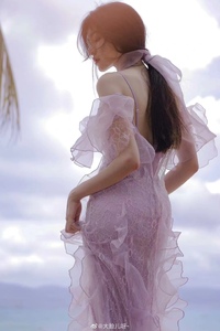 苏苏素的小店 粉紫色蕾丝欧根纱重工拼接复古度假摄影连衣裙套装