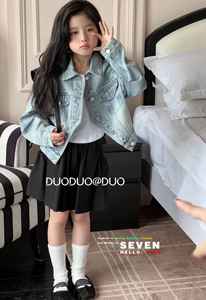 BOLAKUER韩国童装儿童外套2024春款女童韩系浅色宽松牛仔外套上衣