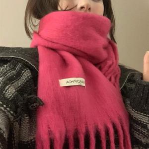 粉色围巾女式冬天韩式纯色保暖披肩高级毛绒慵懒风学生情侣款加厚