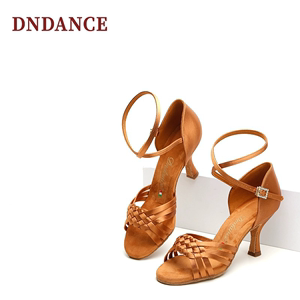 拉丁舞鞋女士dndance系列女童专业中高跟儿童软底舞蹈鞋正品