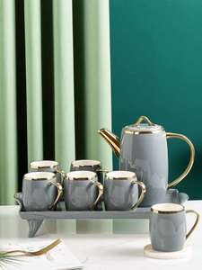水杯套装家用客厅轻奢陶瓷欧式高档杯具复古简约待客水具茶具组合