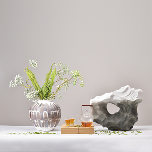 新中式水墨陶瓷花器摆件玻璃茶具书卷套装样板间客厅书房装饰品