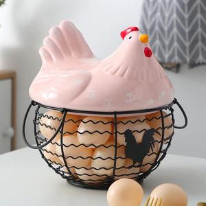 篮鸡蛋收纳厨房物创意水果铁艺储母鸡陶瓷篮子装饰筐家用摆件置蓝