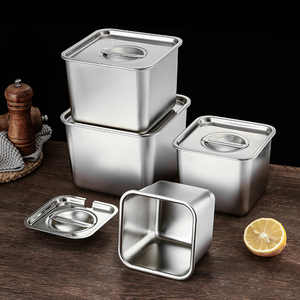 304不锈钢方形果酱盆加深大容量厨房调料罐带盖正方形佐料收纳桶