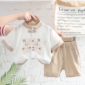 婴儿衣服夏季洋气卡通可爱唐装短袖两件套1一2周岁小男孩宝宝夏装