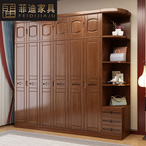 实木衣柜平开门三四五六门中式大衣橱家用木质经济型卧室储物家具