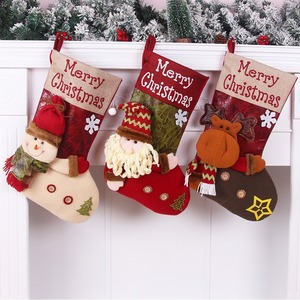 圣诞用品仿皮袜礼品袋机绣袜头礼物袋圣诞装饰糖果袜