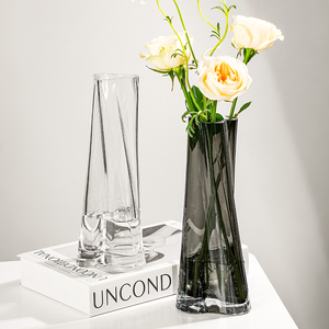 轻奢花瓶摆件客厅创意不规则透明玻璃水培插花装饰网红高级感花器