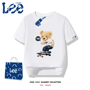 Lee ugurs儿童短袖t恤2024新款小熊纯棉衣服男孩夏装女大童半袖潮