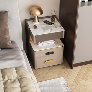 智能床头柜轻奢高级感简约现代卧室可充电多功能床边柜保险柜一体