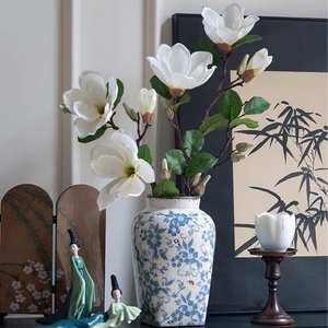 新中式仿真花白色大玉兰花 客厅装饰摆件 高档假花 高级感仿生花