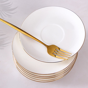 天顺陶瓷平盘浅盘6英寸家用纯白色金边菜盘吐骨碟子点心商用餐具