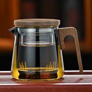 楚羽烟灰玻璃泡茶杯带盖茶水分离泡茶壶耐高温加厚水杯中式飘逸杯