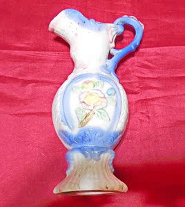 马堂老古董瓷具蓝柄立体玫瑰花鸭嘴西餐奶壶民国期老瓷器真品盛