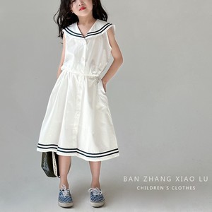 韩版童装2024夏季新款女童海军领背心短款衬衫高腰半身裙时尚套装