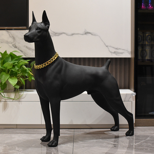 仿真杜宾模型黑狗雕塑别墅门口花园客厅电视柜装饰落地狗狗大摆件