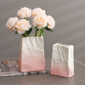 陶瓷纸袋花瓶高级感客厅干花鲜花水养插花摆件电视柜餐桌家居装饰