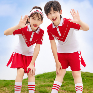 中小学生夏季校服儿童毕业班服幼儿园园服枣红色夏天运动短袖套装