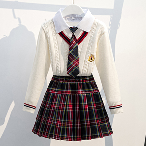 女童学院风校服套装秋冬季网红毛衣jk衬衫儿童洋气两件套百褶裙子