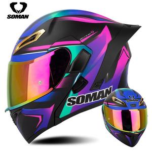 2024新款新升级SOMAN双镜片揭面盔四季骑行保暖安全头盔SM955-S配