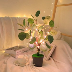 2024新绿罗植物LED仿真植物小夜灯USB盆栽装饰台灯办公室绿植灯