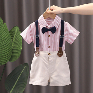 婴儿衣服洋气短袖6礼服7背带裤8套装9分体10个月一周岁男宝宝夏装