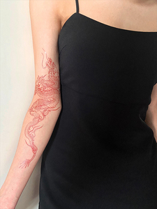 ZingTattoo日式老传统 原创！龙纹身贴红色 浮世绘大图防水小臂