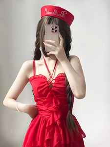 小众千禧辣妹风水手帽女超嗲氛围感凹造型气质红色翻檐帽贝雷帽子