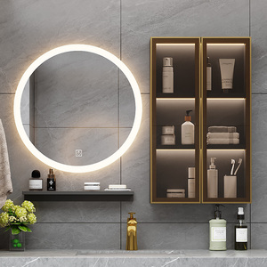 卫生间智能镜柜单独挂墙式浴室圆形镜子带灯置物架实木收纳壁挂柜