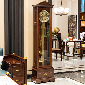 德国赫姆勒新中式复古落地钟时尚简约客厅现代美式座钟机械大摆钟